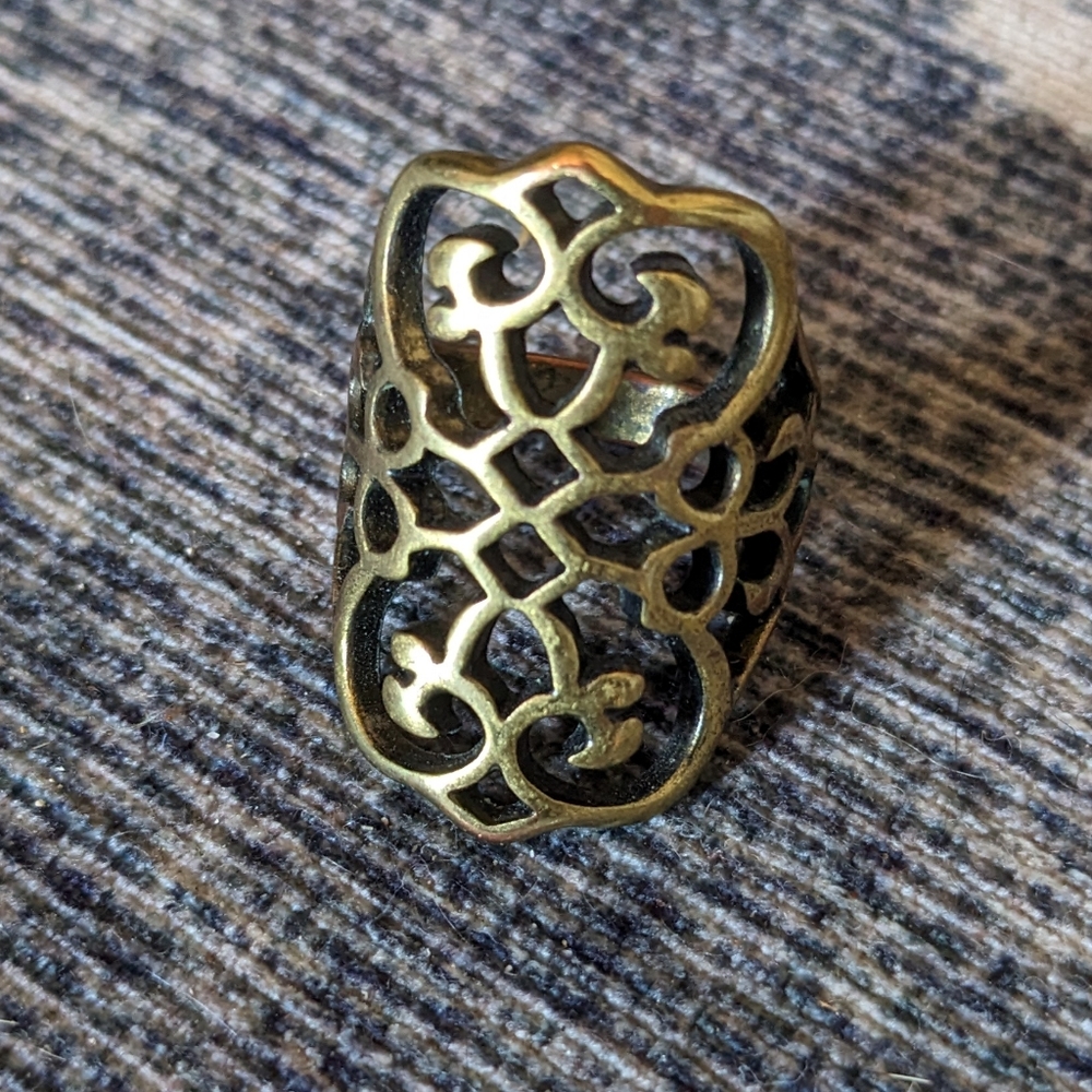 Brass filigree vintage statement ring size 6